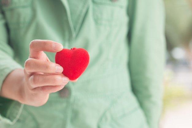 Coeur décoratif dans la main de la femme, concept de la Saint-Valentin