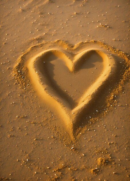 Photo un cœur dessiné dans le sable avec le mot 