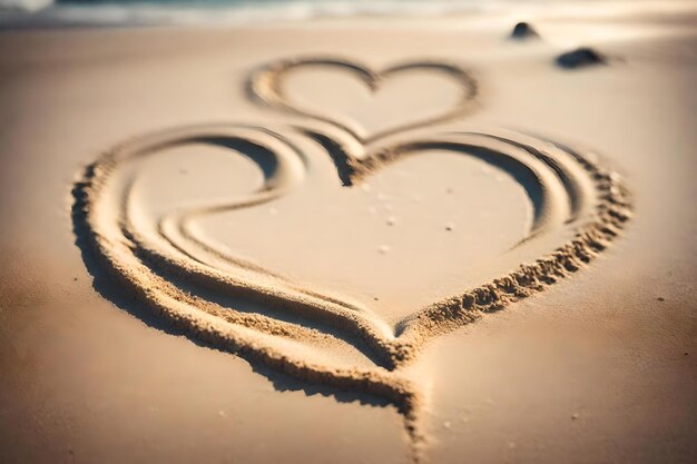 Photo un cœur dessiné dans le sable avec l'océan en arrière-plan.