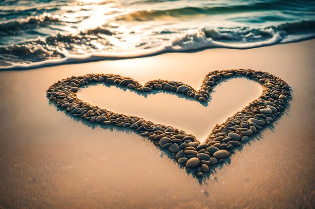 un cœur dessiné dans le sable d'une plage