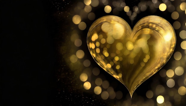 Photo cœur doré sur fond noir concept du jour de la saint-valentin