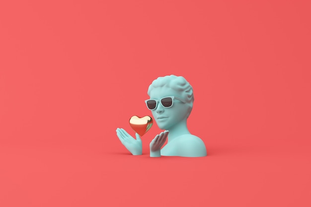 coeur doré et sculpture humaine, concept minimal d'amour. rendu 3D.