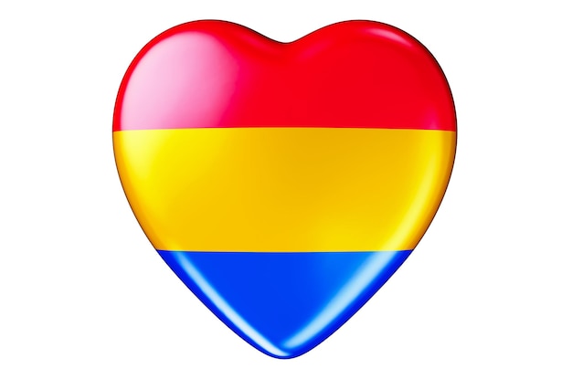 Coeur avec drapeau de fierté pansexuelle rendu 3D isolé sur fond blanc