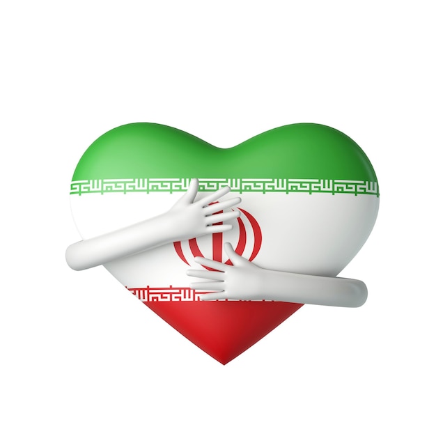 Coeur de drapeau de l'Iran étant étreint par le rendu d'armes