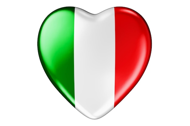 Coeur avec drapeau italien rendu 3D isolé sur fond blanc