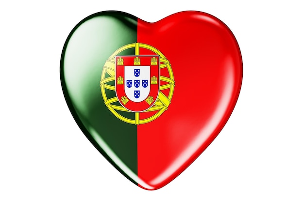 Coeur avec drapeau portugais rendu 3D isolé sur fond blanc