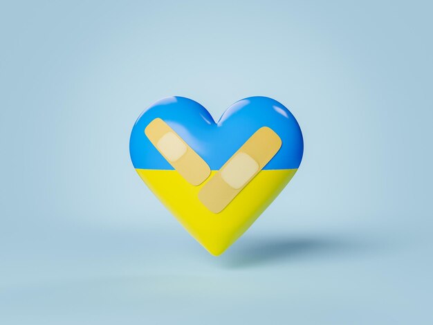 Coeur avec drapeau ukrainien et pansements pour blessures