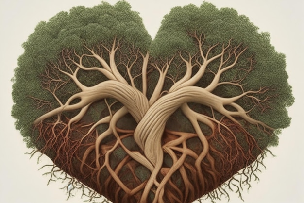 Photo un cœur entrelacé avec des racines symbolise l'amour qui grandit et se renforce avec le temps