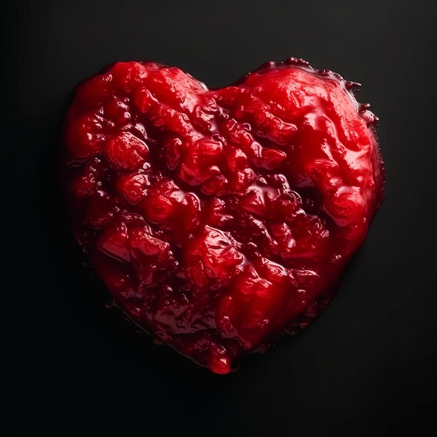 Coeur fait de confiture de fraise isolé sur fond noir