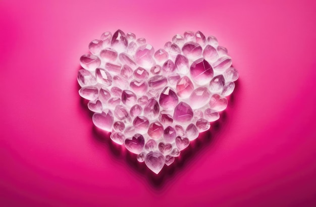 Cœur fait de cristaux de quartz sur un fond rose contrasté Jour de la Saint-Valentin
