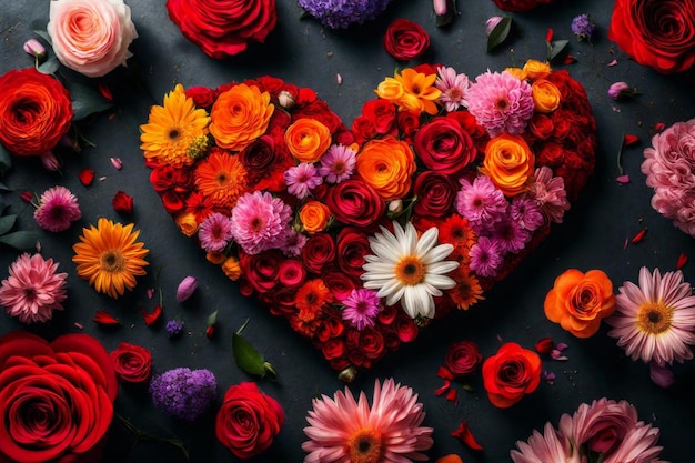 un cœur fait de fleurs avec un cœur qui dit " amour "