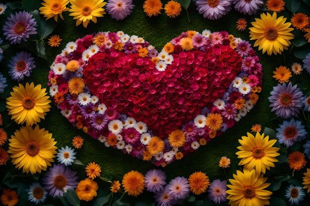 Photo un cœur fait de fleurs avec un cœur qui dit l'amour.