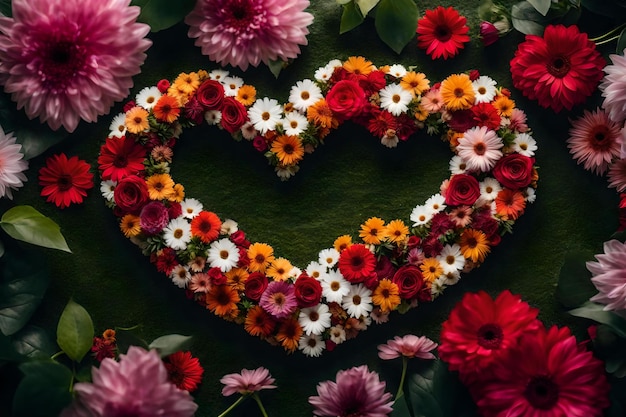 Un cœur fait de fleurs avec un cœur symbole d'amour.