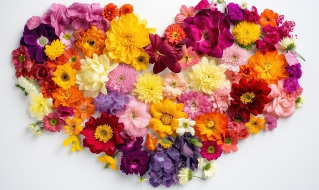 Un cœur fait de fleurs est représenté avec le mot amour dessus.