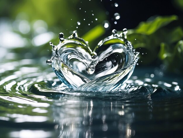 Photo cœur fait de fond d'eau bleue transparente créé avec la technologie d'intelligence artificielle générative