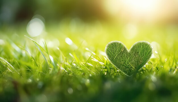 Photo cœur fait de lames d'herbe en gros plan concept de journée de la nature sûre