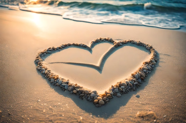 un cœur fait par un oiseau sur le sable