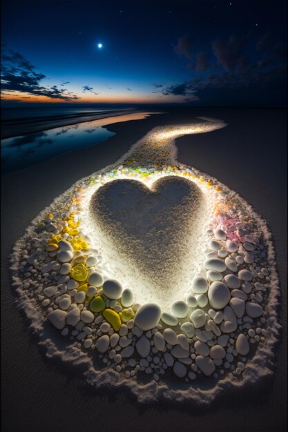 Photo coeur fait de pierres sur une plage ai générative