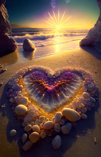 Coeur fait de rochers sur une plage Generative Ai