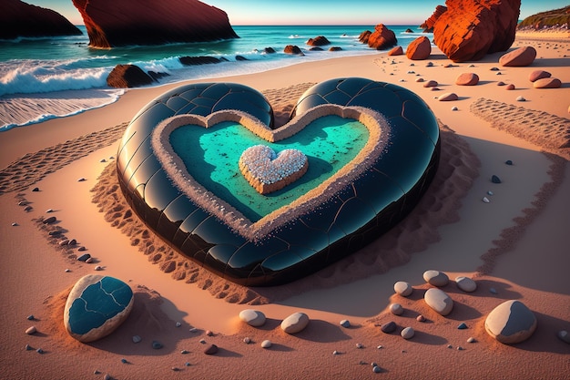 coeur fait de rochers sur une plage