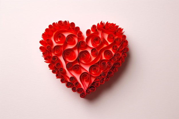 Un coeur fait de roses rouges sur fond blanc