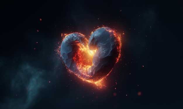 Un coeur avec un feu brûlant au milieu