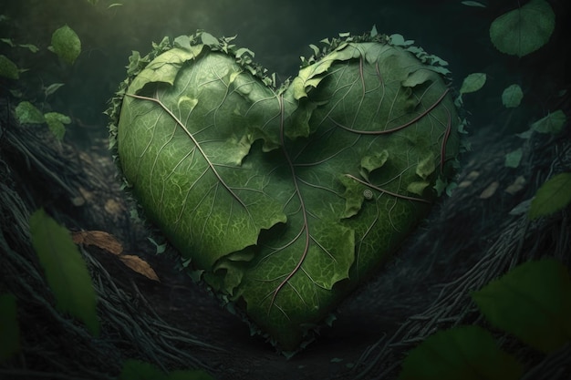 Coeur de feuilles vertes Illustration AI Génératif