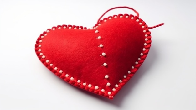 Coeur en feutre rouge avec des points blancs Un symbole de la main d'amour Generative Ai