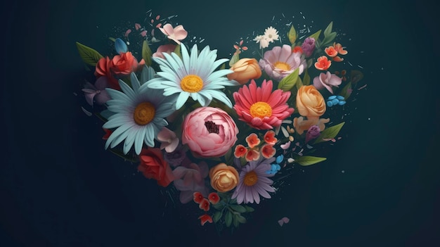 Un coeur avec des fleurs dessus