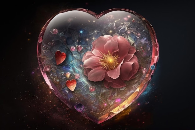 Un coeur avec des fleurs et une image d'une fleur