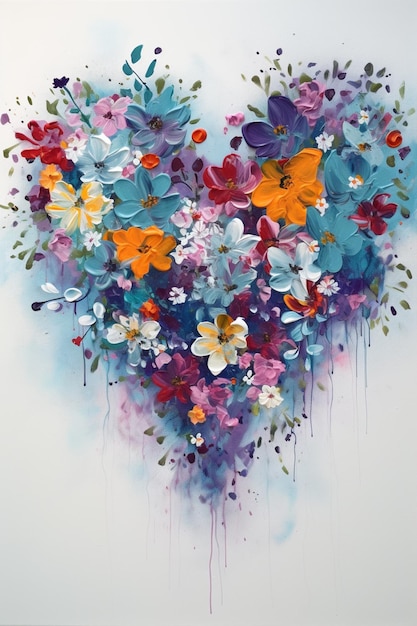 Un coeur avec des fleurs peintes à l'aquarelle.