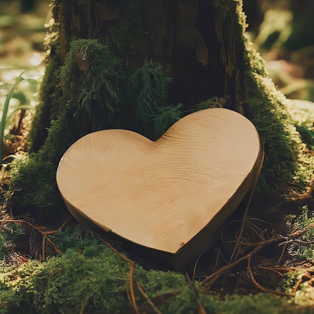 Coeur funéraire sympathie ou coeur funéraire en bois près d'un arbre AI générative