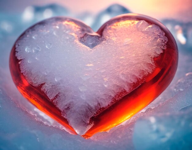 Photo un cœur de glace sur un fond bleu le concept de l'amour