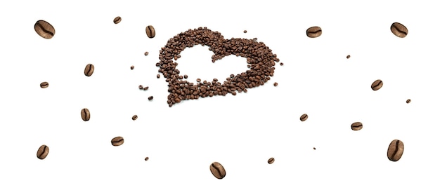 Coeur de grains de café sur blanc