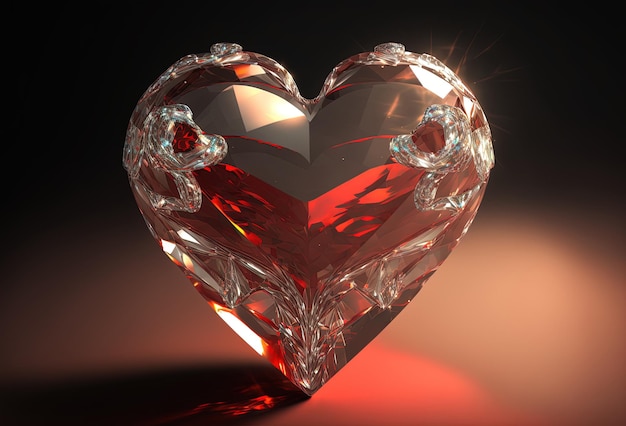Coeur limpide sur fond rouge Fond luxueux pour le rendu 3D de la Saint-Valentin généré par l'IA
