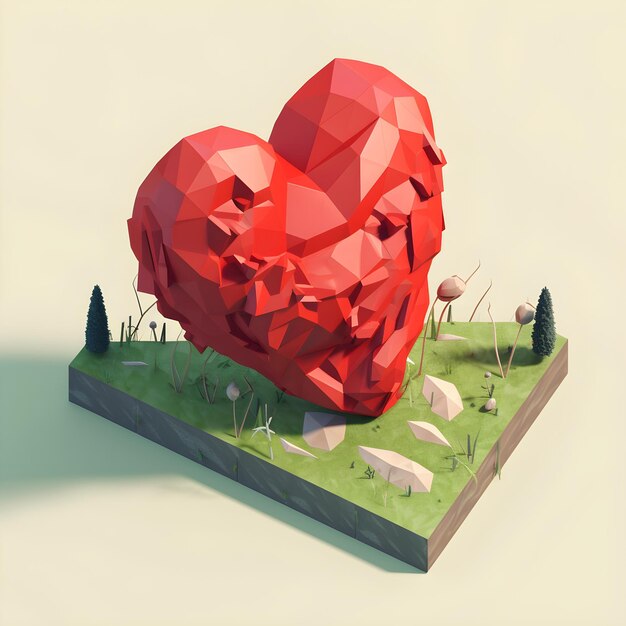 Un cœur low poly avec un style low poly