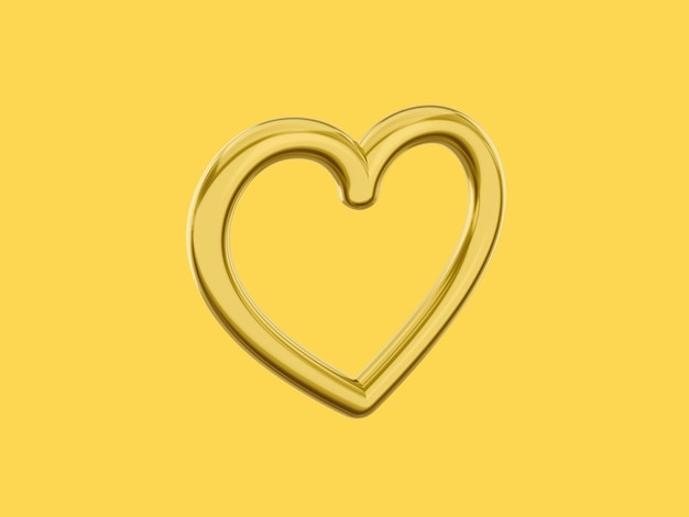 Coeur en métal jouet Symbole d'amour Couleur mono dorée Sur un fond jaune solide Vue côté gauche rendu 3d