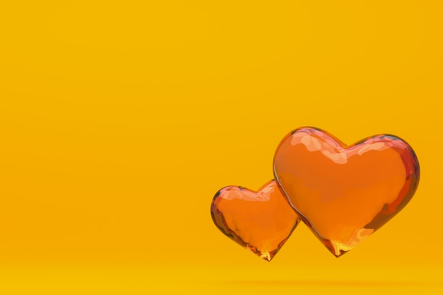 Coeur de miel sur fond jaune fond de rendu 3D pour la Saint-Valentin, coeur de miel le jour de l'amour