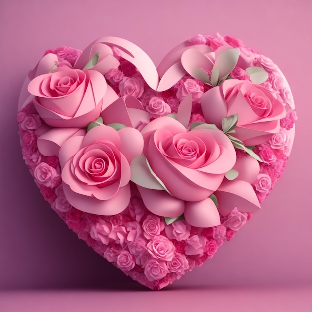 Coeur moderne 3d et fleur de roses pour la Saint Valentin de couleur rouge Photo