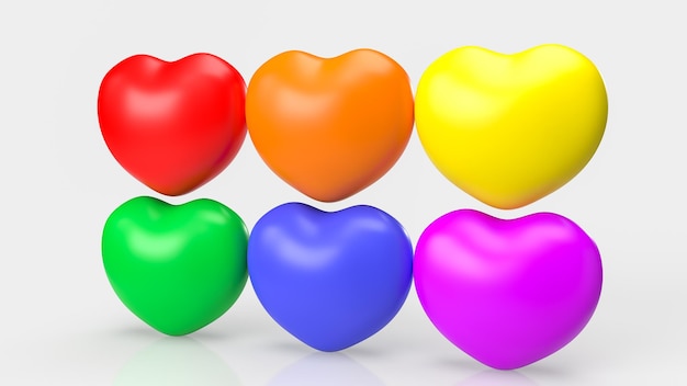 Coeur multi couleur pour le rendu 3d du concept lgbtq