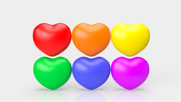 Coeur multi couleur pour le rendu 3d du concept lgbtq