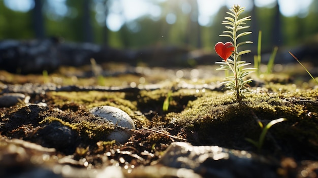 Coeur naturel formé dans le tronc de l'arbre dans une forêt verte et vibrante, arrière-plan de la Saint-Valentin, espace de copie