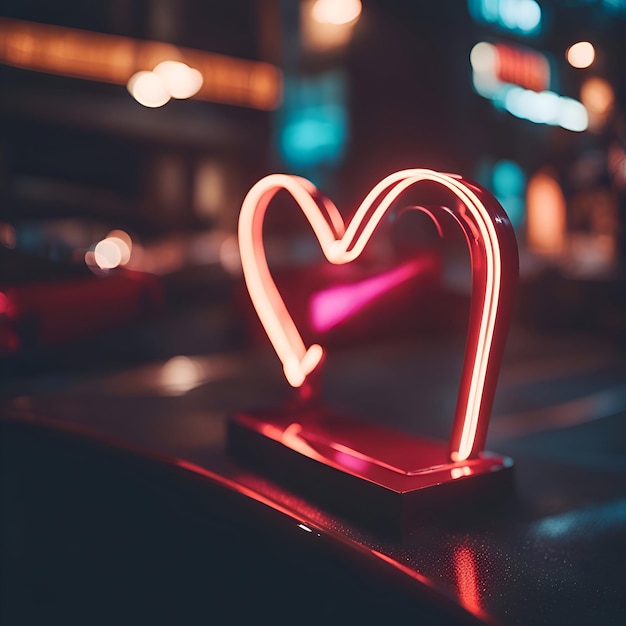 Cœur de néon dans la ville la nuit de la Saint-Valentin