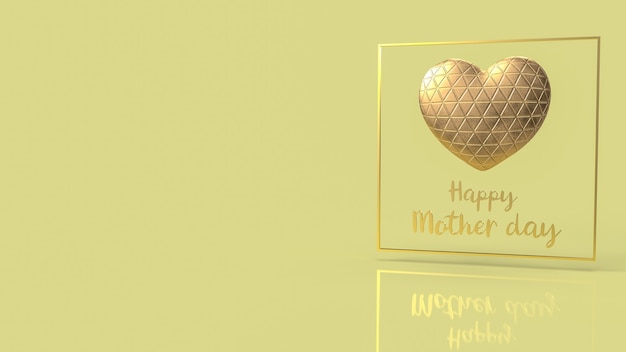 Le coeur d'or et le texte pour le rendu 3d de concept de fête des mères heureux