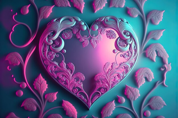 Photo coeur ornemental art nouveau, ornement en forme de coeur, arrière-plan saint valentin, art graphique 3d