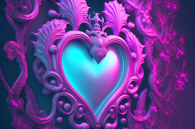 Photo coeur ornemental art nouveau, ornement en forme de coeur, arrière-plan saint valentin, art graphique 3d