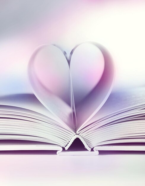 Coeur de pages de livre sur fond gris clair