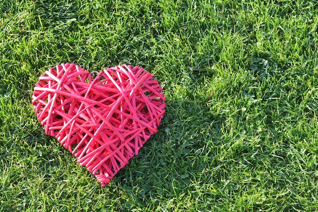 Coeur de paille rouge sur l'herbe