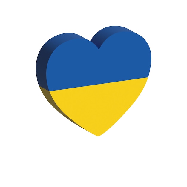Coeur de paix drapeau ukrainien réaliste 3D sur fond blanc