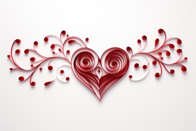 Coeur de papier Quilling pour la Saint-Valentin sur fond blanc généré par l'IA